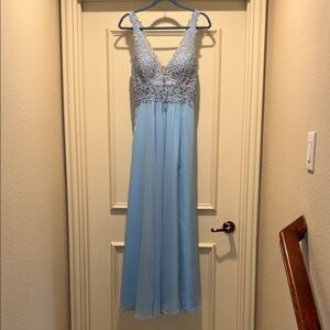 Faviana Light Blue Lace Bodice Chiffon Prom Dress
